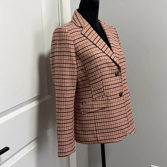 TALBOTS WOMENS PINK WOOL PLAID LONG SLEEVE SINGLE BREAST 2 BUTTON BLAZER SIZE 6 - Picture 5 of 8